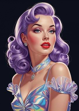 Purple Hair Pin-Up Iridescent Dress