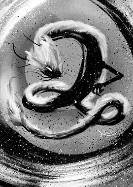 Black and White Ink Dragon