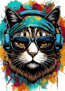 Cool Cat with Headphones