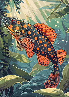Spotted Fish in Lush Underwater Scene