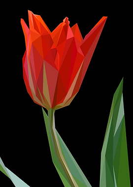 Red Tulip in Low Poly Style