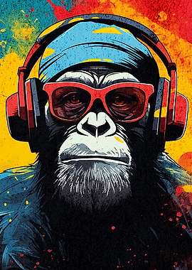 Cool Monkey with Headphones