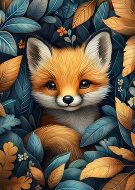 Red Fox In Autumn Leaves