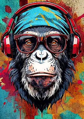 Cool Monkey with Headphones