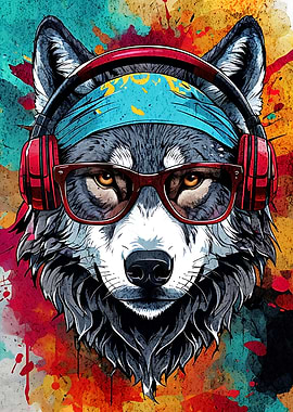 Wolf with Headphones
