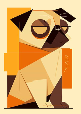 Geometric Cubism Pug Illustration Art