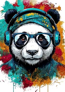 Cool Panda with Headphones
