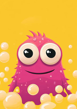 Cute Pink Monster with Bubbles