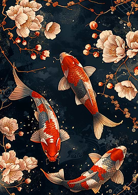 Koi Fish and Cherry Blossoms