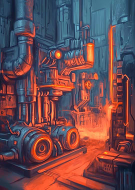 Neon Furnace – Industrial Sci-Fi Engine Room | Cyberpunk Wall Art