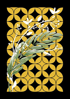 Floral Branch on Geometric Background