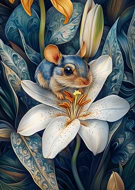 Mouse On White Lily