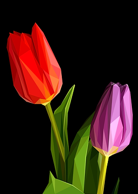 Low Poly Red Purple Tulips