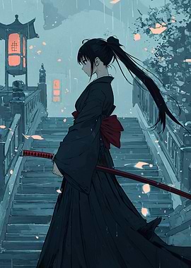 Samurai Girl in Rain