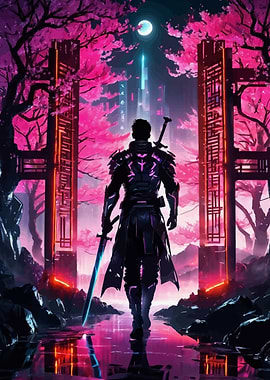 Cyberpunk Male Warrior Samurai