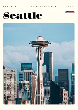 Seattle Washington State Travel Art Poster