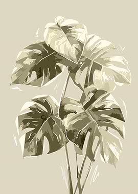 Beige Tropical Leaf Illustration