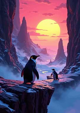 Penguins at Sunset