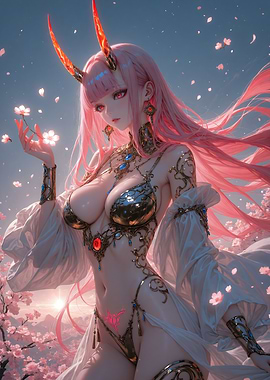 Anime Demon Girl with Pink Hair