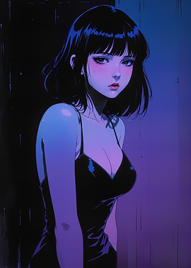 Anime Girl in Black Dress