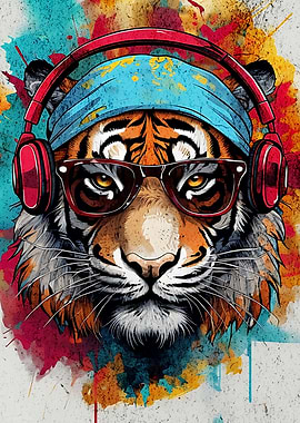 Cool Tiger with Headphones