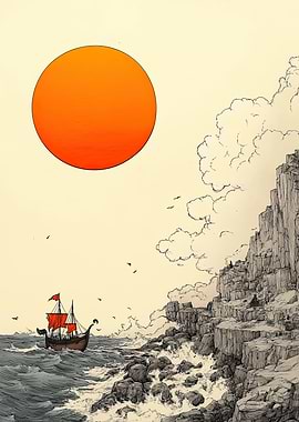 Ship Sailing Under a Large Sun