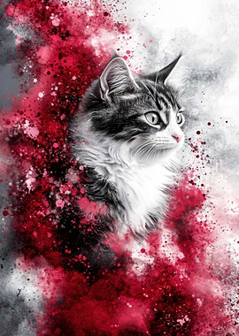 Cat in Red Splatter