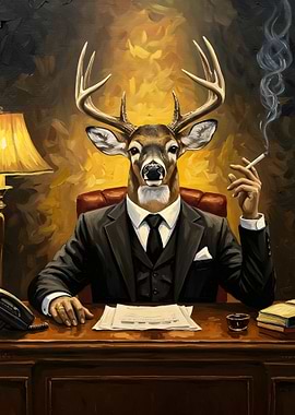 Deer in Suit Painting