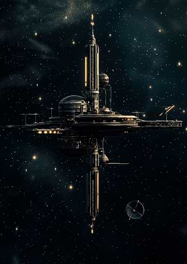 Space Station in Starry Night