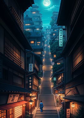 Moonlit Japanese Street