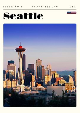 Seattle Washington State Travel Art Poster