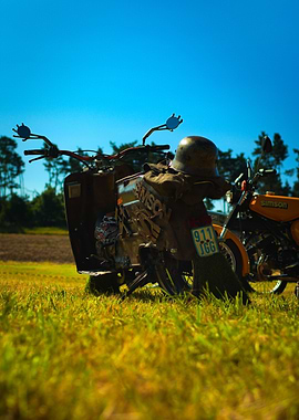 Vintage Motorcycle in Field