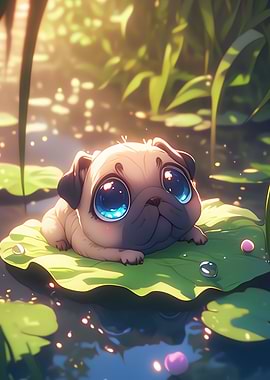 Cute Pug on Lily Pad