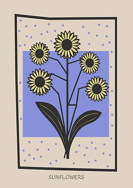 Minimalist Sunflower Floral Mid Century