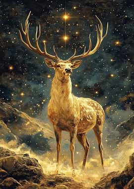 Golden Deer Under Stars