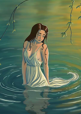 Woman in White Dress by Water