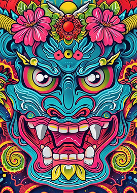 Colorful Japanese Demon Oni Mask