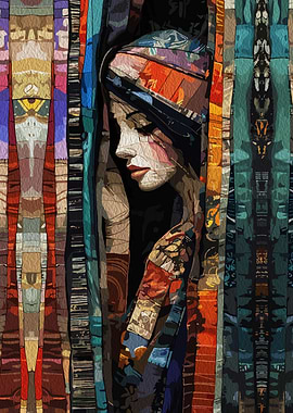 Woman in Colorful Tapestry