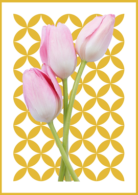 Pink Tulips on Gold Background