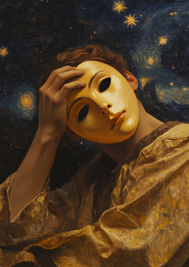 Masked Figure Under Starry Sky