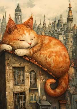 Sleeping Cat on Rooftop