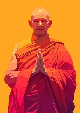 Zen Buddhist Monk Minimalist Art Illustration