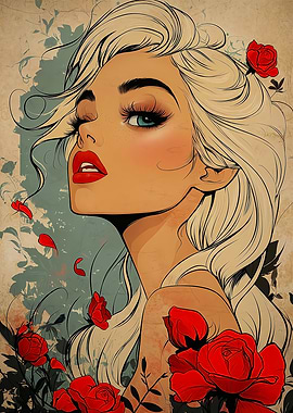 Blond Woman with Roses