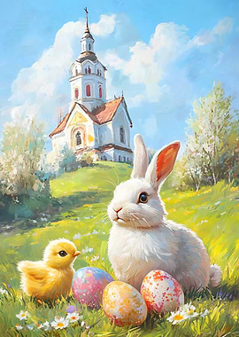 Easter Bunny and Chick Painting