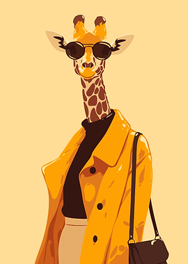 Fashion Giraffe Funny Animal Minimalist Art Illustration
