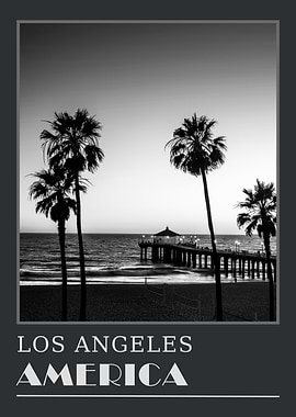 Los Angeles Pier Sunset Photo Travel Poster
