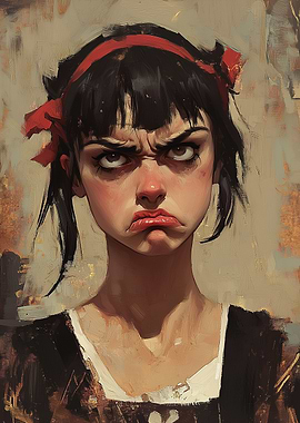 Grumpy Girl: Expressive Vintage Portrait with Attitude