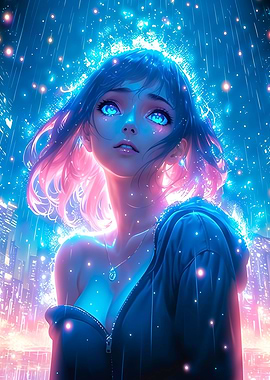 Anime Girl in Neon Rain