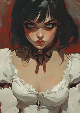 Dark Innocence: Fierce Young Woman in Gothic White Attire