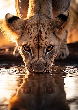 Lion Cub Drinking Water